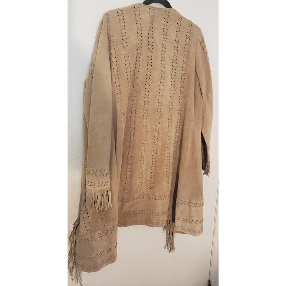 Newport News Tan Genuine Suede Fringe Coat Jacket Duster Western Boho sz 1X - Picture 6 of 16